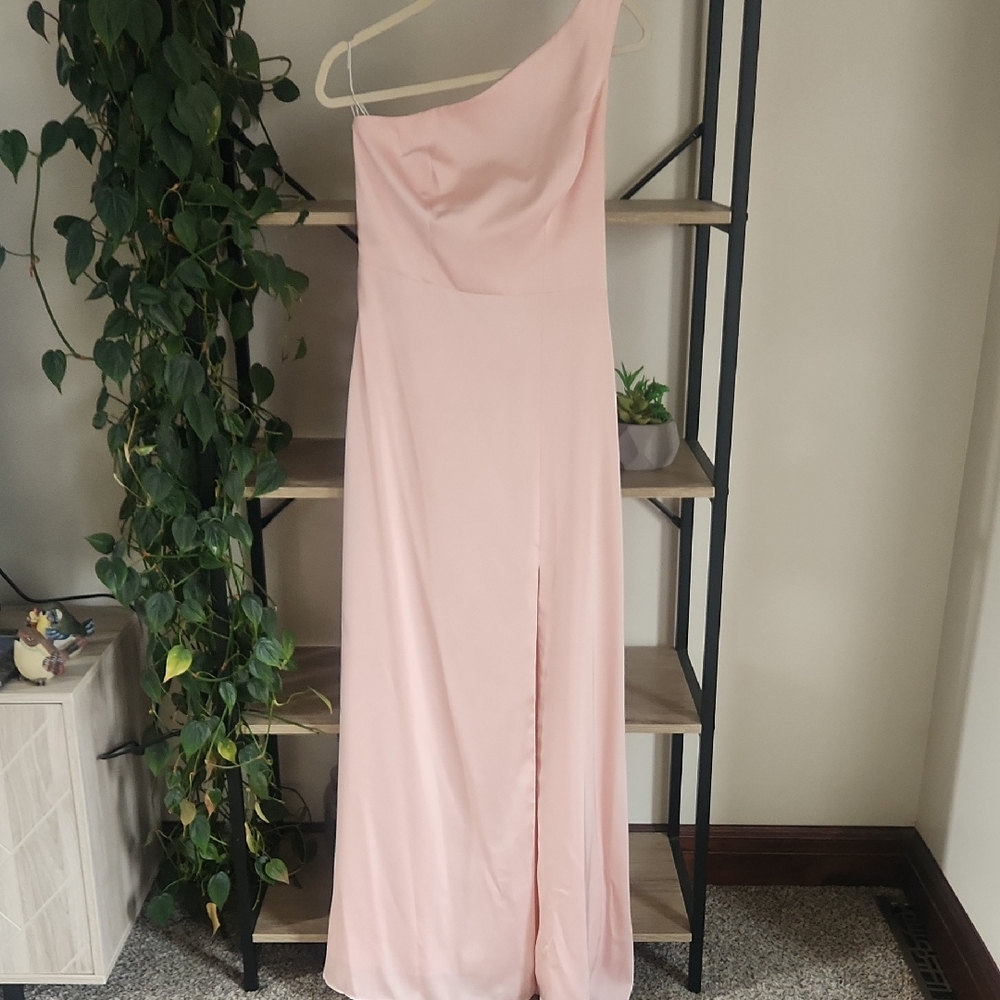 Birdy Grey One-Shoulder Blush Pink Evening Gown - Picture 3 of 5
